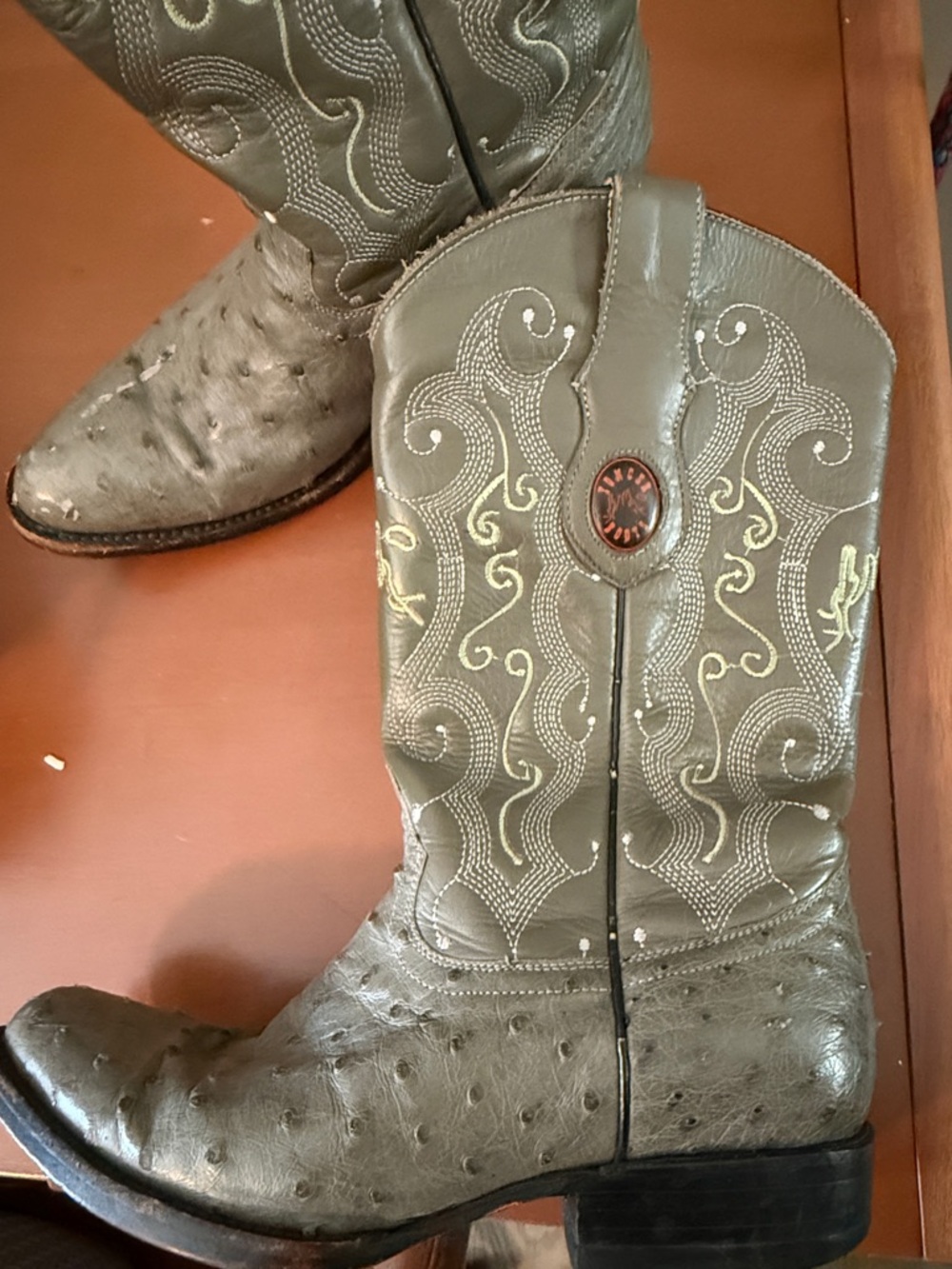 Kids Gray Embroidered Western Boots